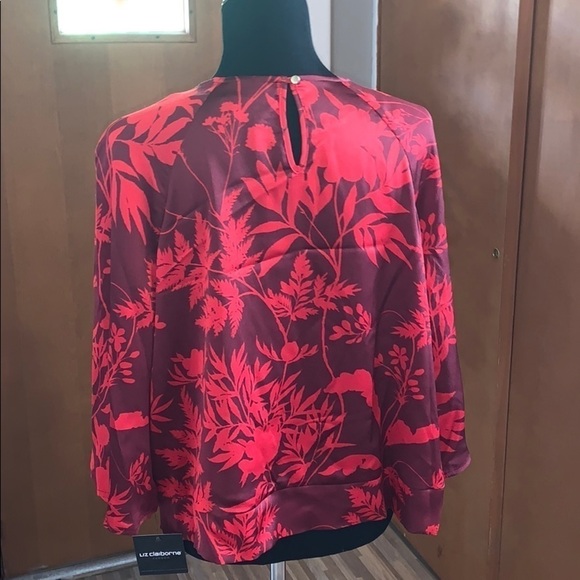 Liz Claiborne career red floral tie-front blouse! - Picture 4 of 5